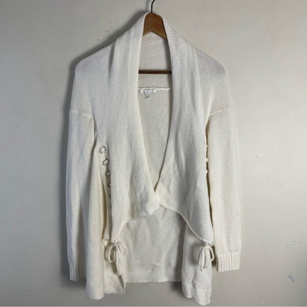 Minnie Rose cotton cashmere blend open front long sleeve cardigan ivory XS/S